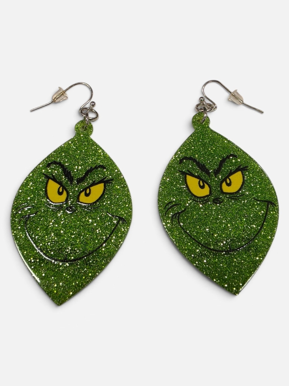 Grinch Glitter Christmas Earrings Green Holiday Dangle Leaf Drop NWT Sparkly